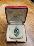 Victorian Forget Me Not Turquoise and Diamond Pendant / Brooch. Tessier
