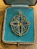 Victorian Sapphire and Diamond Cross Pendant