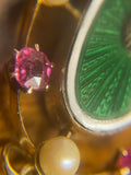 Edwardian Guilloché Enamel Diamond and Pearl Locket Pendant