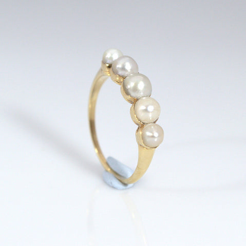 Beautiful 18ct Gold Victorian 5 Pearl Band - Ishy Antiques