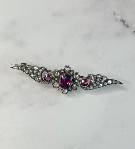 Reserved Edwardian Garnet and Diamond Winged Brooch
