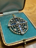 Victorian Sapphire and Diamond Cross Pendant