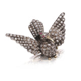 Victorian 12kt Gold and Silver Bird Brooch with Rose Cut Diamonds and Ruby Eyes