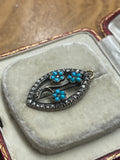 Victorian Forget Me Not Turquoise and Diamond Pendant / Brooch. Tessier