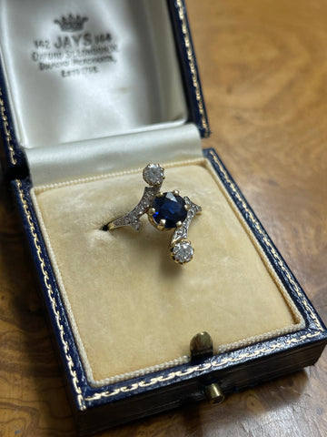Antique French Burmese Sapphire and Diamond Ring