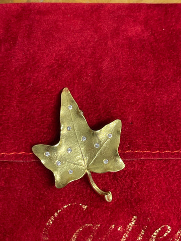 Cartier 14ct Gold Diamond Leaf Brooch