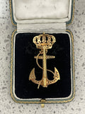 Vintage 18ct Gold Naval Fouled Anchor with Crown Brooch