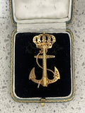 Vintage 18ct Gold Naval Fouled Anchor with Crown Brooch