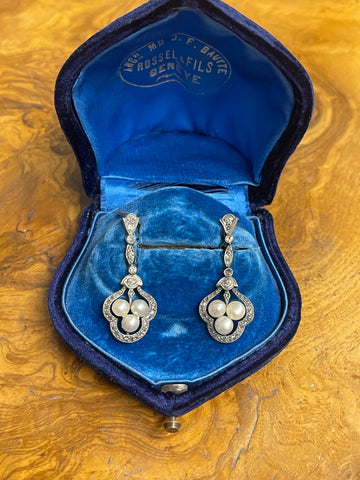 Edwardian Pearl and Diamond Earrings