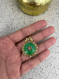 15ct Gold Victorian Green Guilloché Enamel, Diamond and Pearl Locket