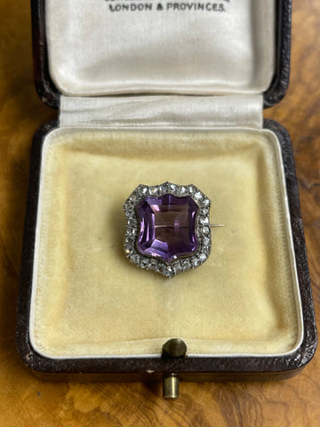 Victorian Amethyst and Diamond Shield Brooch / Pendant