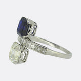Art Deco Sapphire and Diamond Two Stone Ring