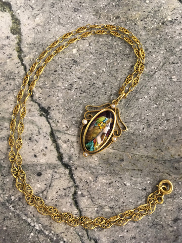 Antique Limoges Enamelled Lady on 18ct Chain