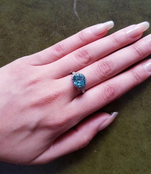 Bravingtons Art Deco Zircon Diamond white gold platinum Ring