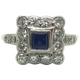 Art Deco Sapphire Diamond Gold Platinum Cluster Ring