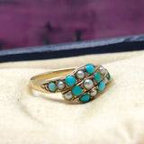 Victorian Turquoise And Pearl Ring 15ct Gold