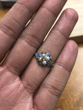 Blue Enamel Victorian Pearl and Diamond Ring - Forget Me Not