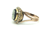 Victorian Agate Cameo Ring with Seed Pearl border