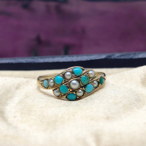 Victorian Turquoise And Pearl Ring 15ct Gold