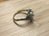 Blue Enamel Victorian Pearl and Diamond Ring - Forget Me Not