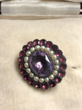 Georgian Garnet, Amethyst and Pearl Brooch