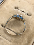 Blue Enamel Victorian Pearl and Diamond Ring - Forget Me Not