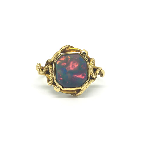 Striking Victorian Opal and Gold Snake Ring
