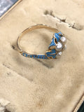 Blue Enamel Victorian Pearl and Diamond Ring - Forget Me Not