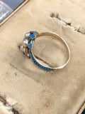 Blue Enamel Victorian Pearl and Diamond Ring - Forget Me Not