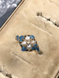 Blue Enamel Victorian Pearl and Diamond Ring - Forget Me Not
