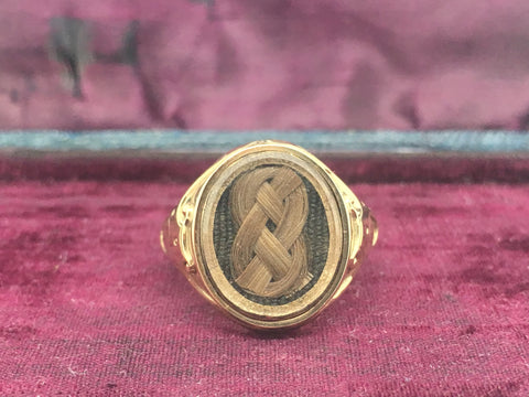 Victorian Gold Lovers Knot Hairwork Ring