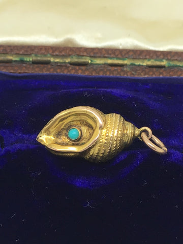 Victorian 9ct Gold Shell Turquoise Charm