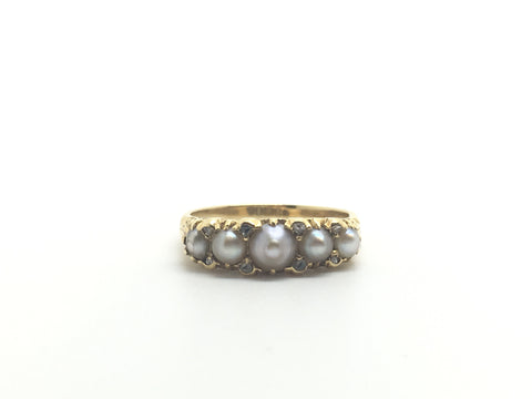 Victorian 18ct Gold Pearl and Rose Cut Diamond Ring - Ishy Antiques
