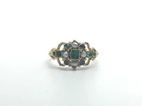 Fine Victorian 18Ct Gold Emerald and Pearl Ring - Ishy Antiques