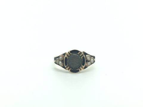 Victorian Enamel and Pearl Mourning Ring - Ishy Antiques