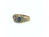 19th Century Gold Engraved Ring with Three Stones - Ishy Antiques