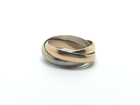 Three Band Russian Style Tri colour 18ct Wedding Ring - Ishy Antiques