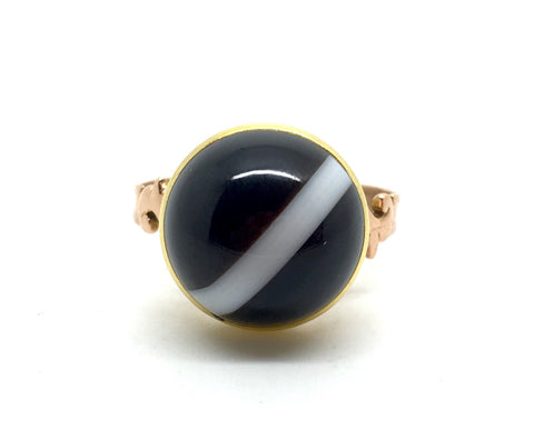 9ct Gold Banded Agate Ring - Ishy Antiques