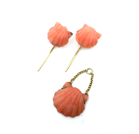 Georgian Shell Earrings and Pendant - Ishy Antiques
