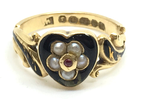 Victorian Mourning Ring Heart Shaped - Ishy Antiques