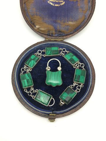 Victorian Malachite Padlock Bracelet - Ishy Antiques