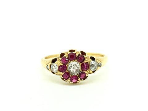 18ct Gold Ruby and Diamond Cushion Cut Ring - Ishy Antiques