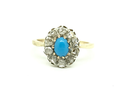 Rose Cut Diamond and Turquoise Ring - Ishy Antiques