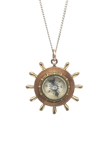 Vintage Wheel Compass with Silver Chain - Ishy Antiques
