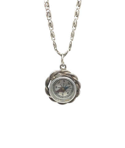 Antique Silver Compass with Silver Chain - Ishy Antiques