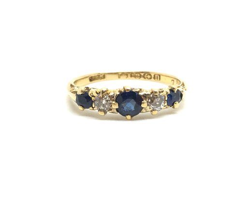18ct Gold Five Stone Sapphire and Diamond Ring