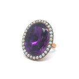 Large Antique Amethyst and Pearl Cocktail Ring
