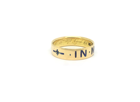 Victorian 'In Memory Of' Blue Enamel Gold Band
