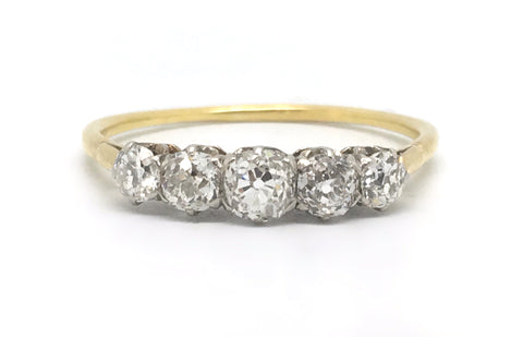 Edwardian 18 Carat and Platinum Five-Stone Old Cut Diamond Ring