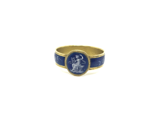 Rare French 19th Century Enamel Ring Depicting the Muse Terpsichore